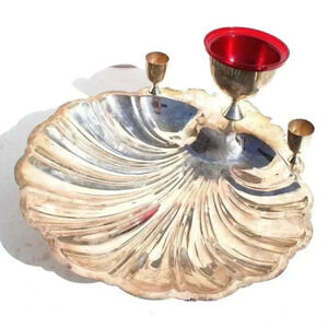 Vtg .Rogers Silver Co Silverplate Hor DOeuvre Tray Clamshell Pedestal Appetizer